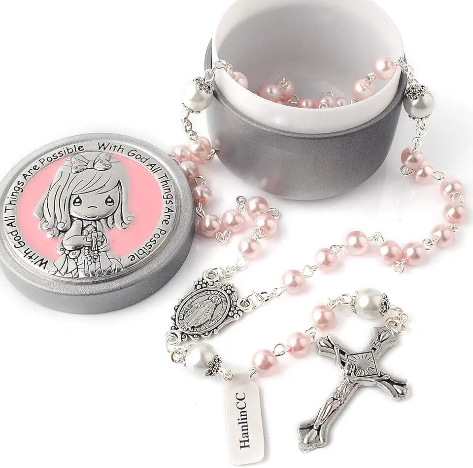 HanlinCC Catholic Rosary Glass Beads Necklace with Gift Box