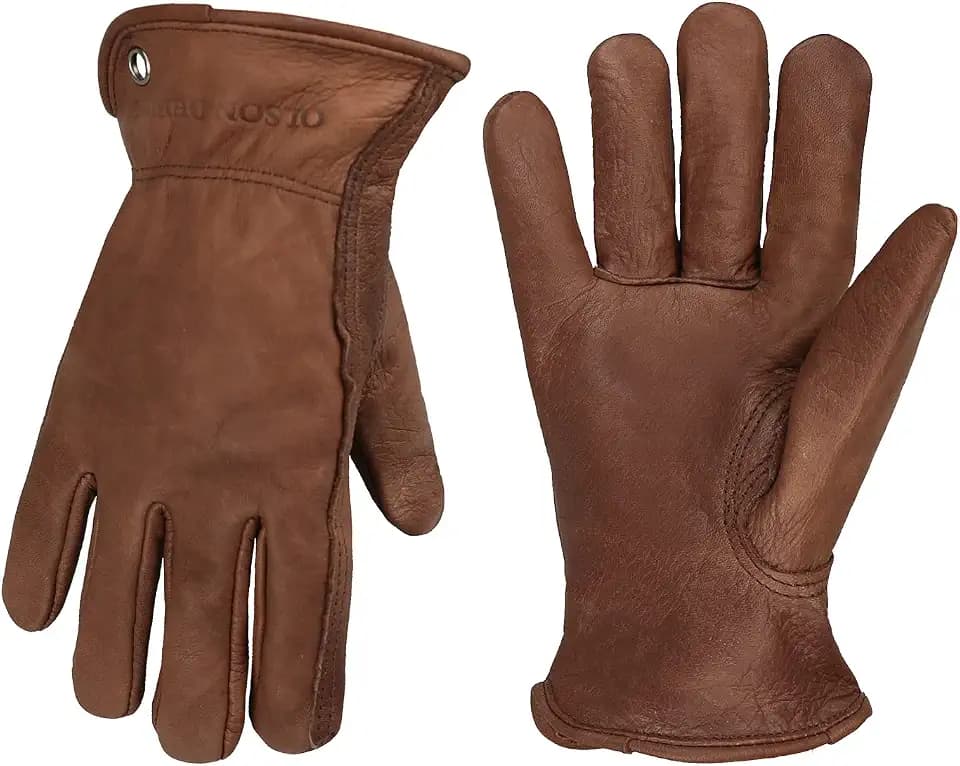 Retro Braun Leder Arbeitshandschuhe für Schnitt/Motorrad/Bauernhof, Rindsleder Arbeitshandschuhe mit verblasstem Effekt für Männer (Retro Braun, L)