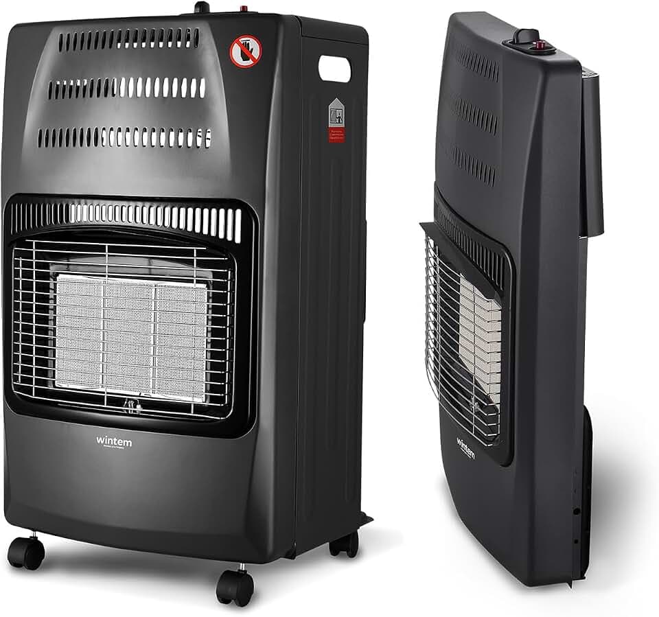 Wintem Gasherd, Schwarz, LPG, 4,2 kW, mit 3 Heizstufen und sicherer Piezo-Zündung, leicht zu bewegen dank praktischer Räder, ideal für Innenräume