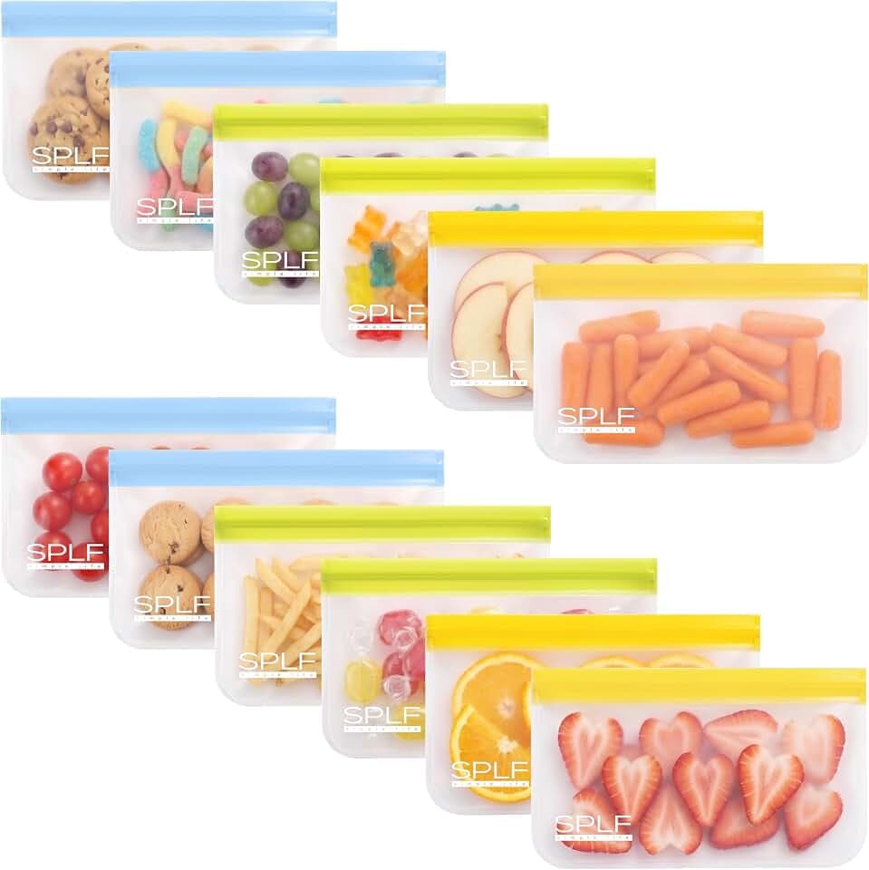 SPLF 12 Pack Dishwasher Safe Reusable Snack Bags
