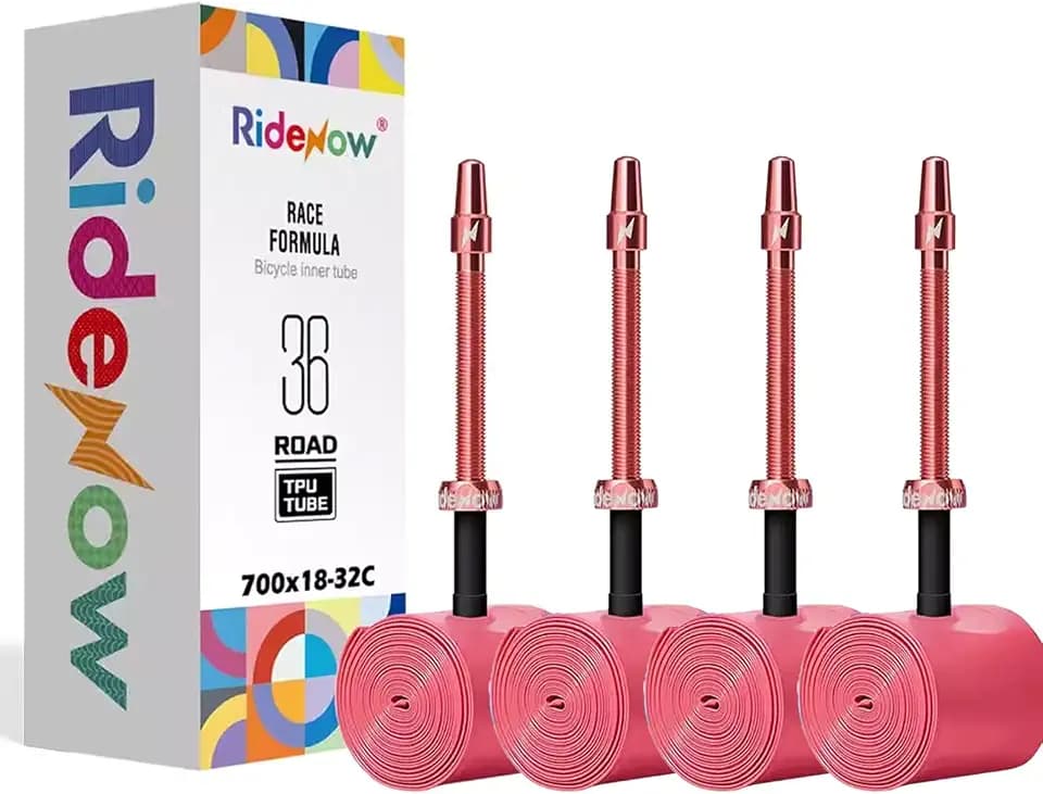 4 Pack RideNow TPU Inner Tubes 700C x 18-32C with 45mm/65mm/85mm Metal Presta Valve, Removable Valve Cores for All Road Bike (Include Bike Tube Patch Repair Kit)