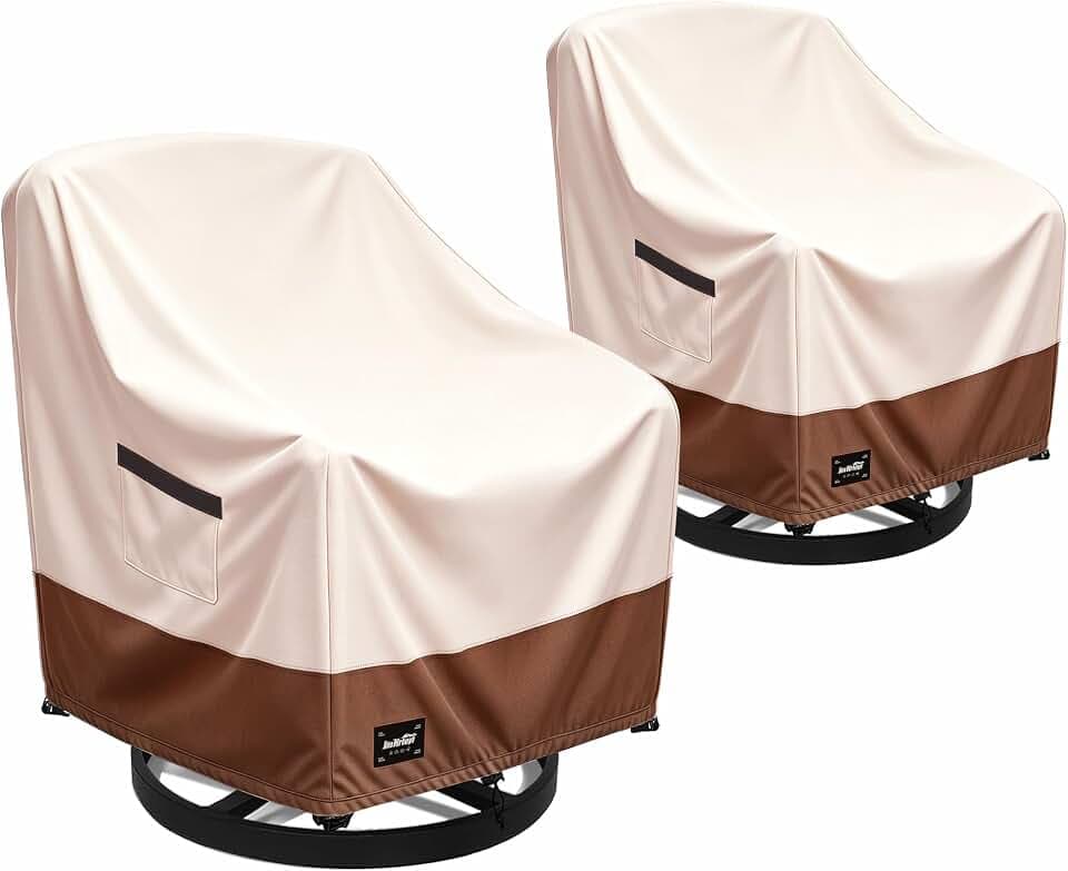 JinHrtoyi Outdoor Chair Covers 2 Pack,35Wx37Dx38H inches Patio Chair Cover,100% Waterproof Heavy Duty Outdoor Furniture Covers Waterproof,Beige&Brown Modern Style Patio Furniture Cover