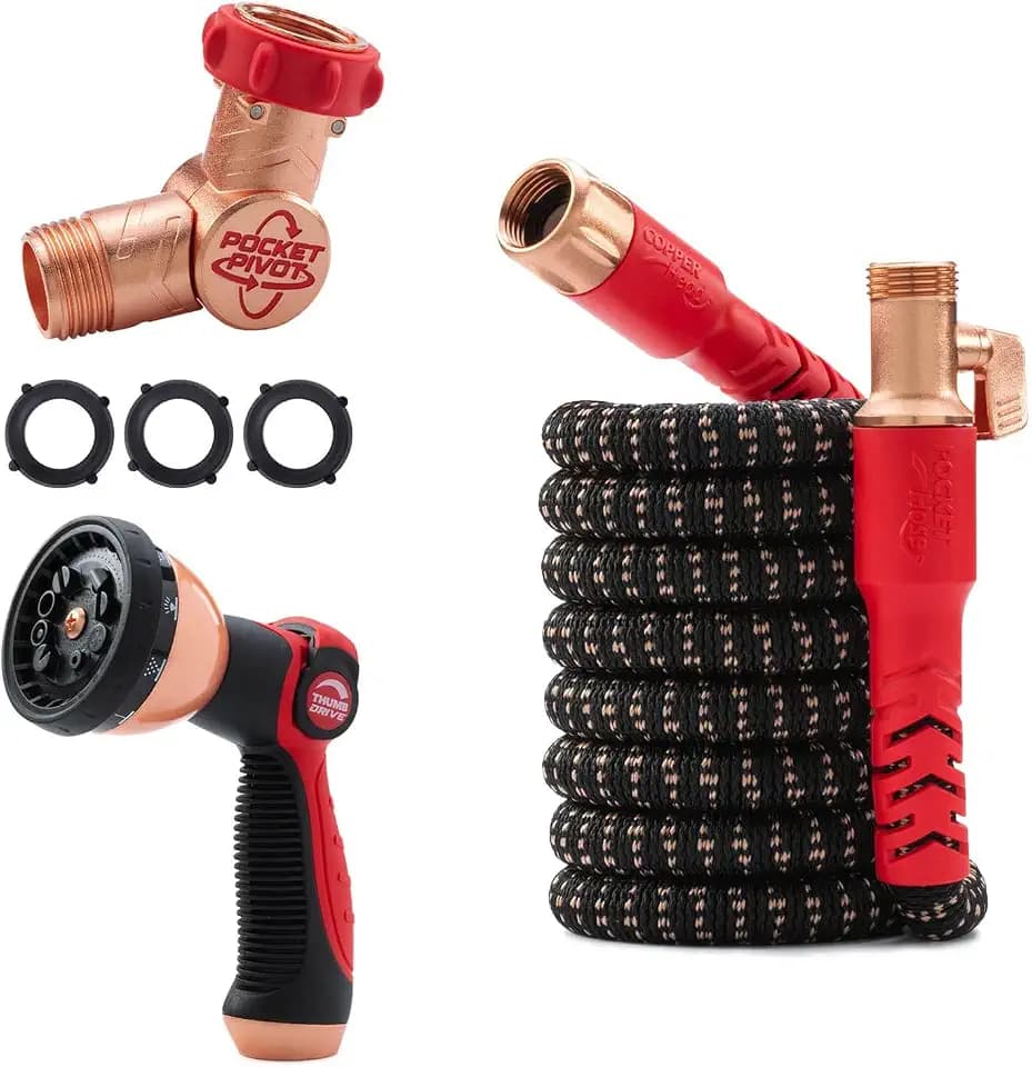 Pocket Hose 25 FT Copper Head Hose, Pocket Pivot, No Tangles, Anti-Burst