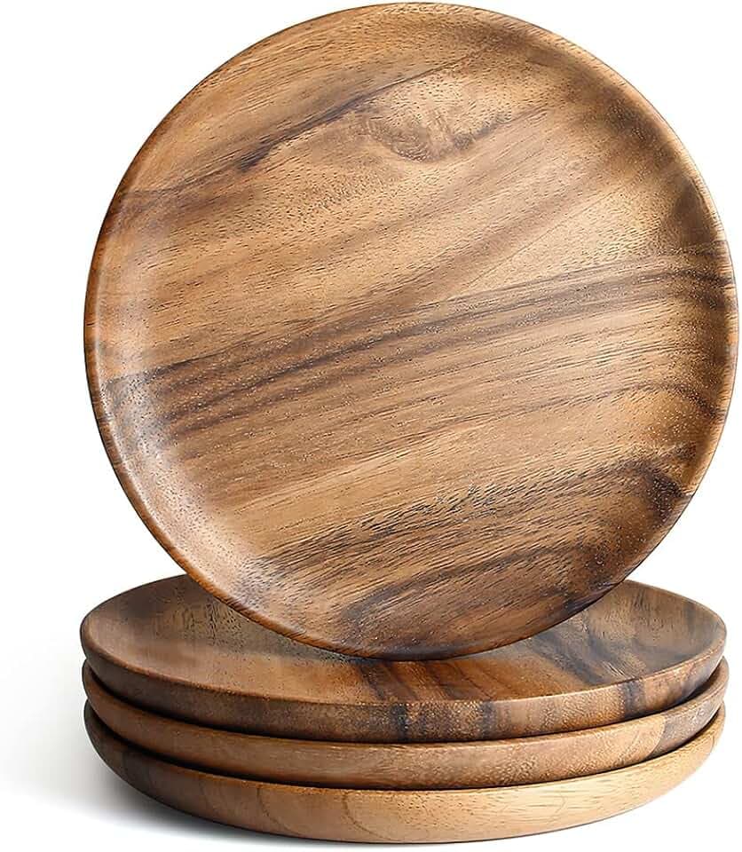 AOOSY Speiseteller aus Akazienholz, 15cm kleine runde Holzteller, 4er-Set, Vorspeisenteller aus Holz, Snackteller, Mini-Dessertteller, runder Cocktail-Servierteller, Keksteller