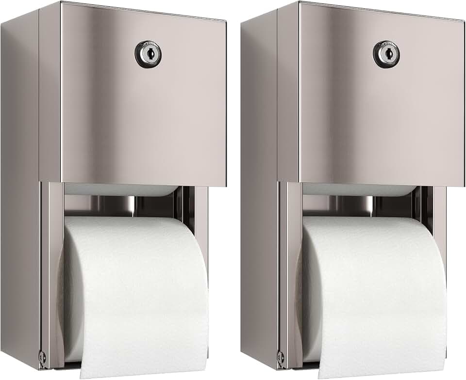 Kommerzieller Toilettenpapierspender (2er-Pack) 2 Rollen Edelstahl Toilettenpapierhalter Wandhalterung Verriegelung Taschentuchspender für Badezimmer/Toilette