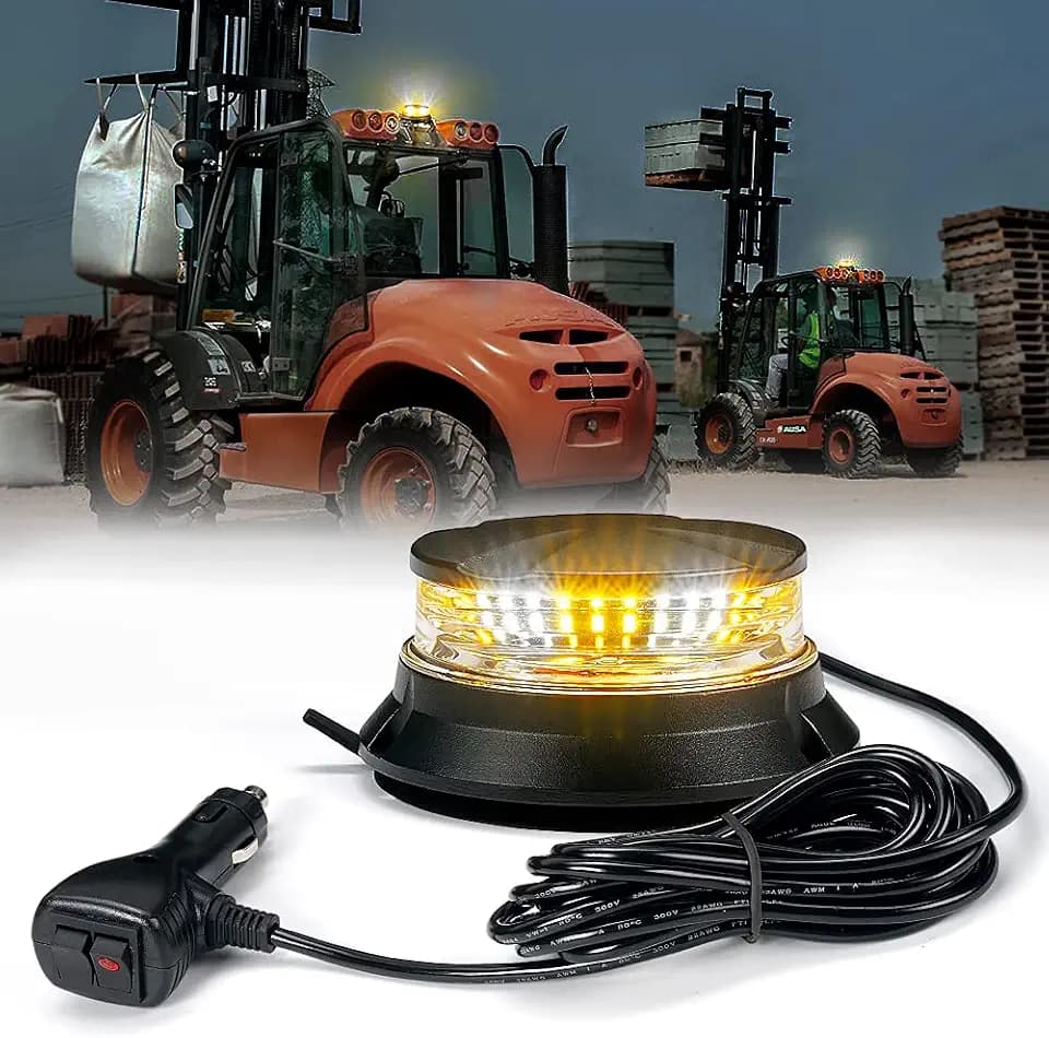 Xprite LED Visibility Beacon Light, 4.5 Inch Super Bright Forklift Roadside Caution Lights with Magnetic Base, 12-24V for Construction Truck, Utility Vehicle, Tractor, Golf Carts-White Amber