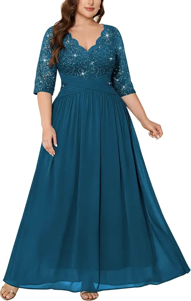 MISSMAY Women's Plus Sequin Lace Formal Evening Gown Dress