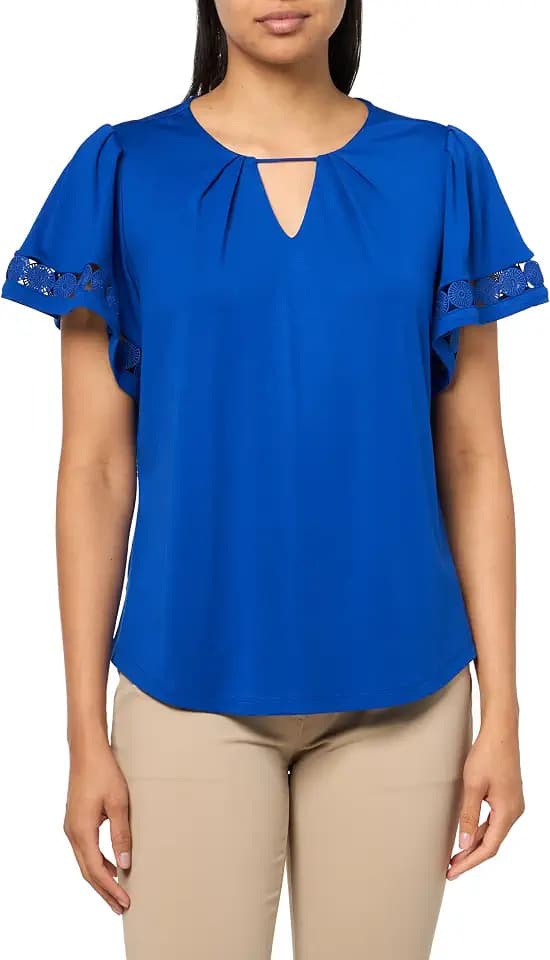 Anne Klein Women's Harmony Knit Pleat Nk Bell SLV Top W Lac