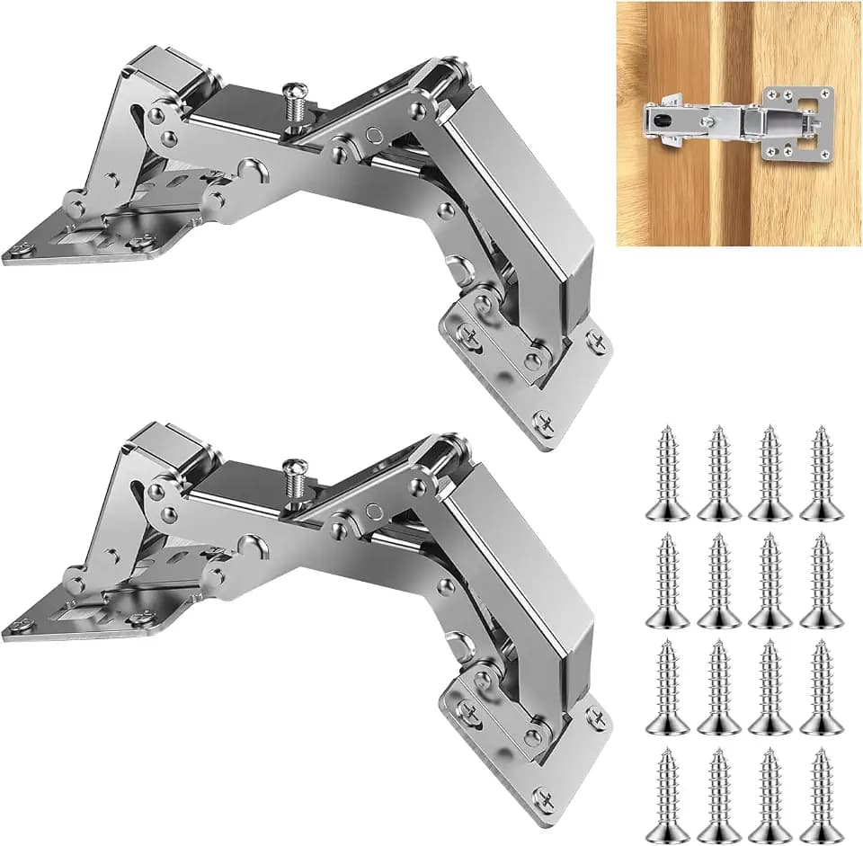 170 Grad Soft Close Scharniere für Schranktüren, 2 Stück Schrank Scharniere, Kein Vorbohren Schrankscharnier, Küchenschrank mit Hydraulische Dämpfung und 16 Schrauben, für Möbel, Schranktür, Holztür