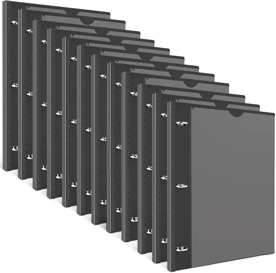INFUN 1 Inch Telescoping 3 Ring Binder - 12 PCS-Black, Flexible Binders with Customizable Front Cover and Clear Catalog Pocket,1 inch Binders 3 Ring, 225 Sheet Capacity