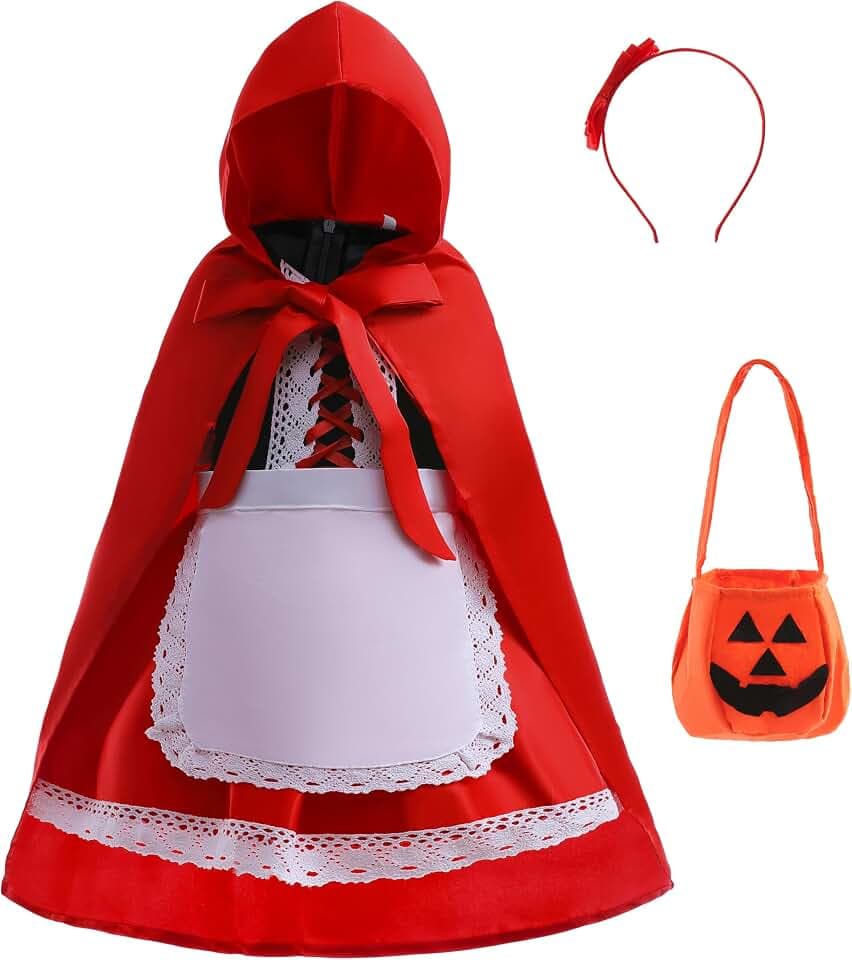Lito Angels Rotkäppchen Kostüm Kleid Verkleidung mit Umhang mit Kapuze für Kleinkind Kinder Mädchen, Größe 2 to 13 Jahre