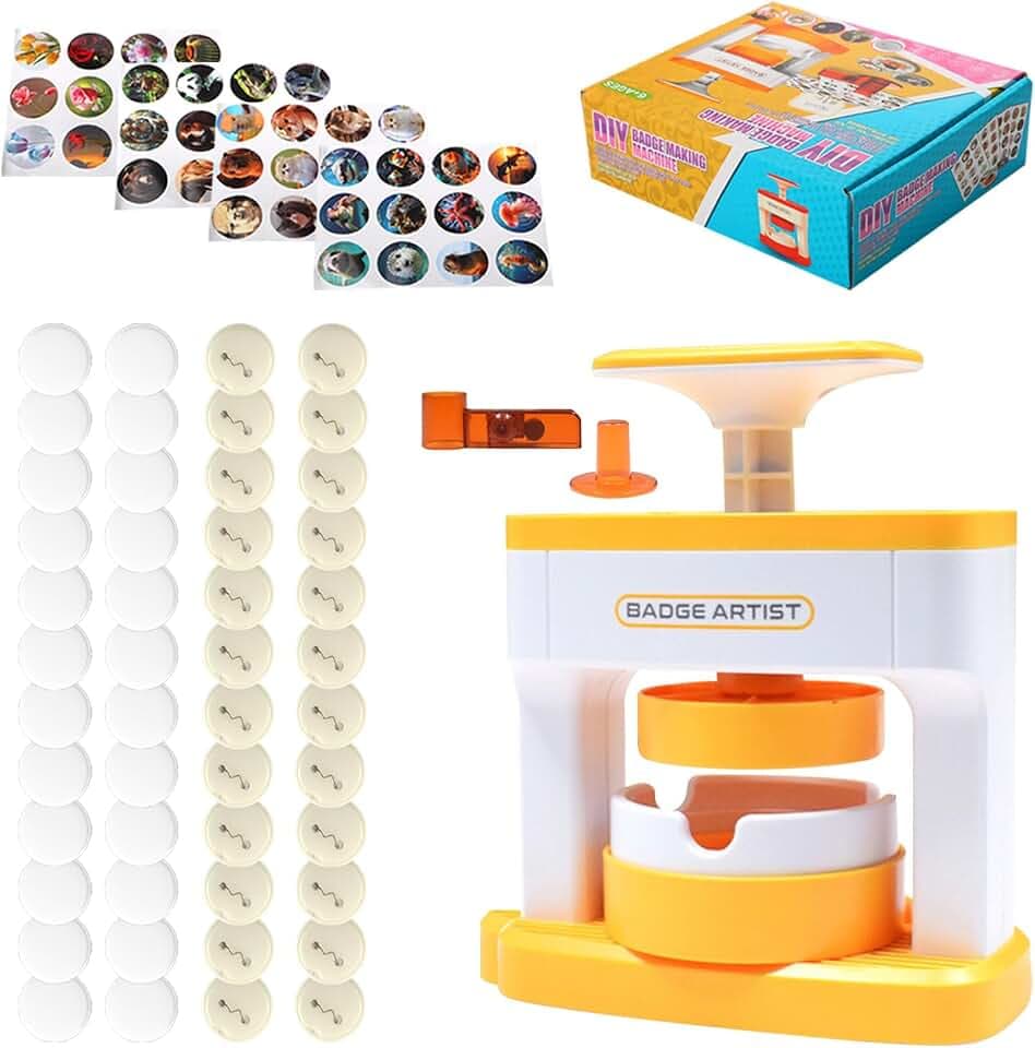 Button Maker Badge Machine 2.16Zoll, DIY Button Maker Abzeichen Macher Maschine mit 24 Muster und 24 Abzeichenteile für die Herstellung von Abzeichen, Geschenken