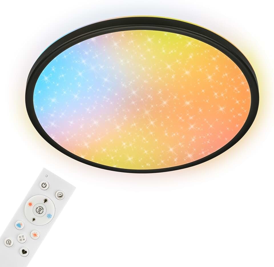 BRILONER - LED Deckenlampe AuraGlow Dimmbar Backlight Schwarz 37,5 cm