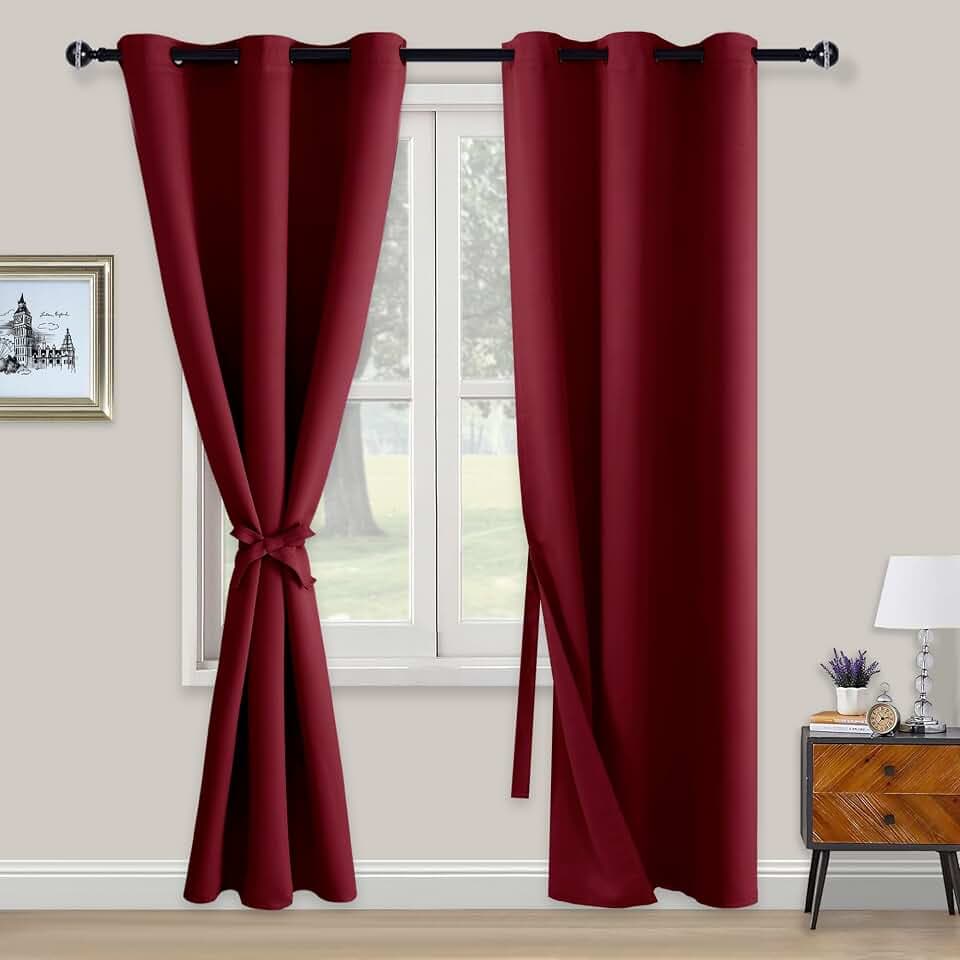 XWZO Blickdichte Vorhänge Verdunklungsvorhänge mit Ösen 2 Stücke Gardienen mit Raffhalter Lichtundurchlässige Vorhänge für Schlafzimmer,WonhzimmerBüro, 229x117 cm, Bourgogne