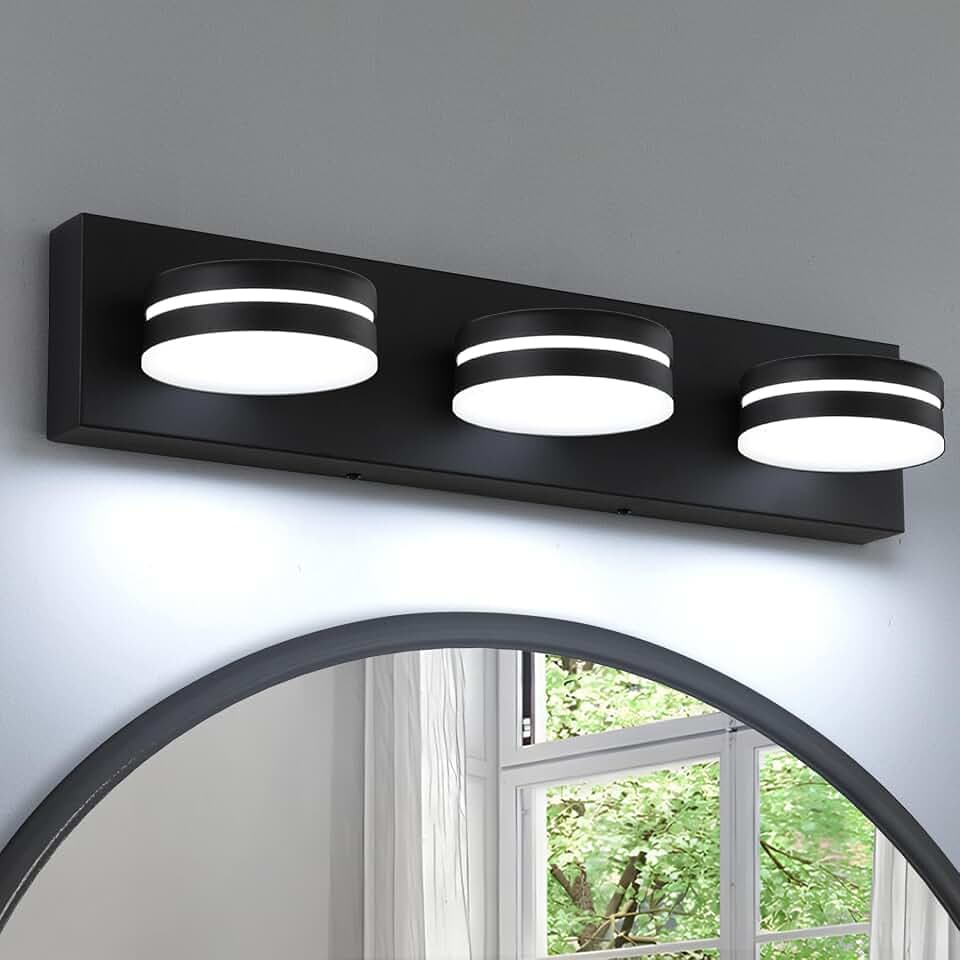 3-Light Bathroom Vanity Light Over Mirror, (24inch Dimmable) Matte Black LED Vanity Lighting Fixtures, Modern Bathroom Wall Light Fixtures with 360°Rotating Lamp Head (Cool White 5500K)