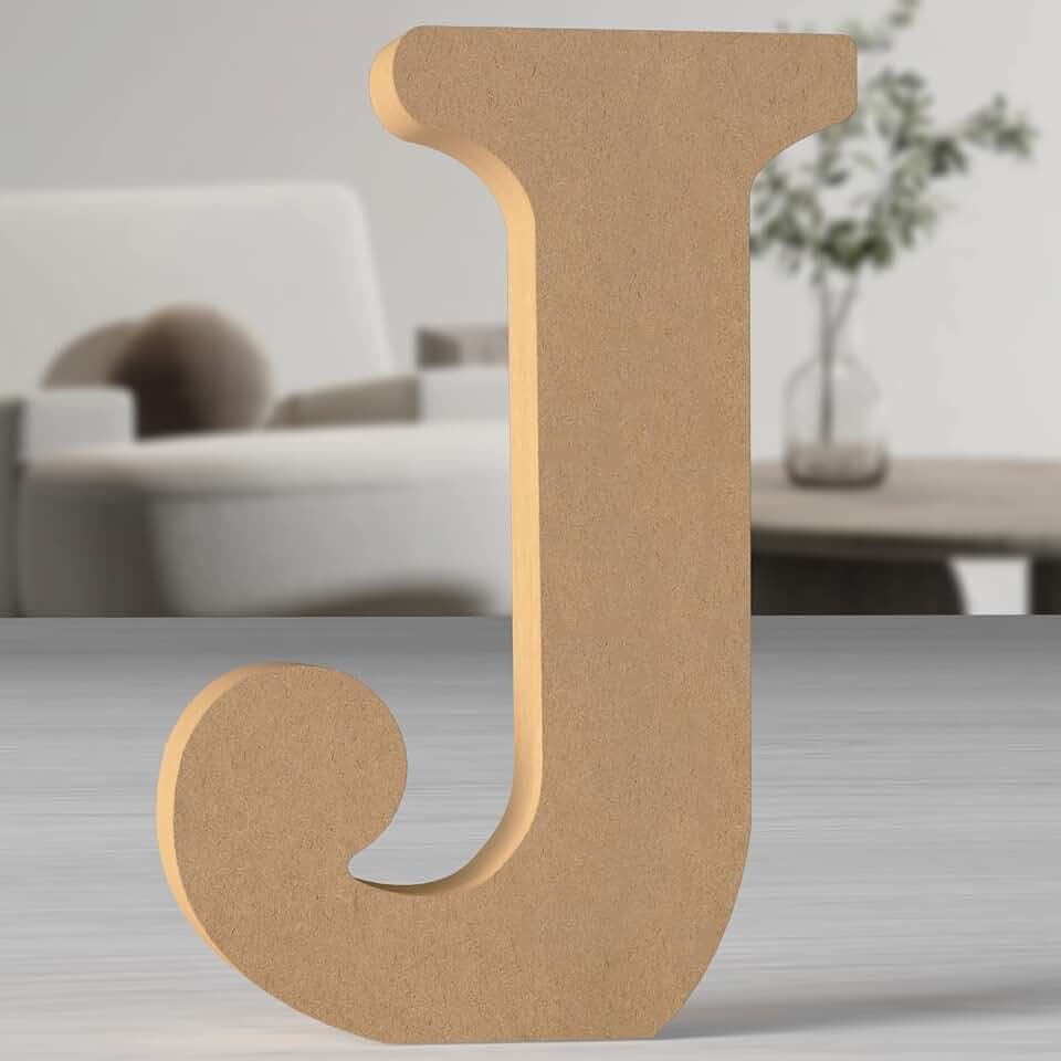 Holzbuchstaben in Originalfarbe, 30 cm, unlackiert, für Wanddekoration, dekorative Buchstaben, stehend, originelle Buchstaben in Blöcken für Wanddekoration (J)