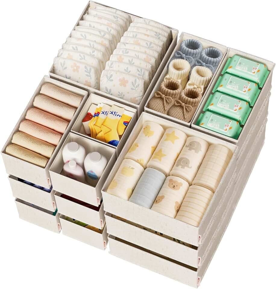 ZenStortage Cotton Linen Baby Drawer Organizers for Nursery, 20Pack Beige