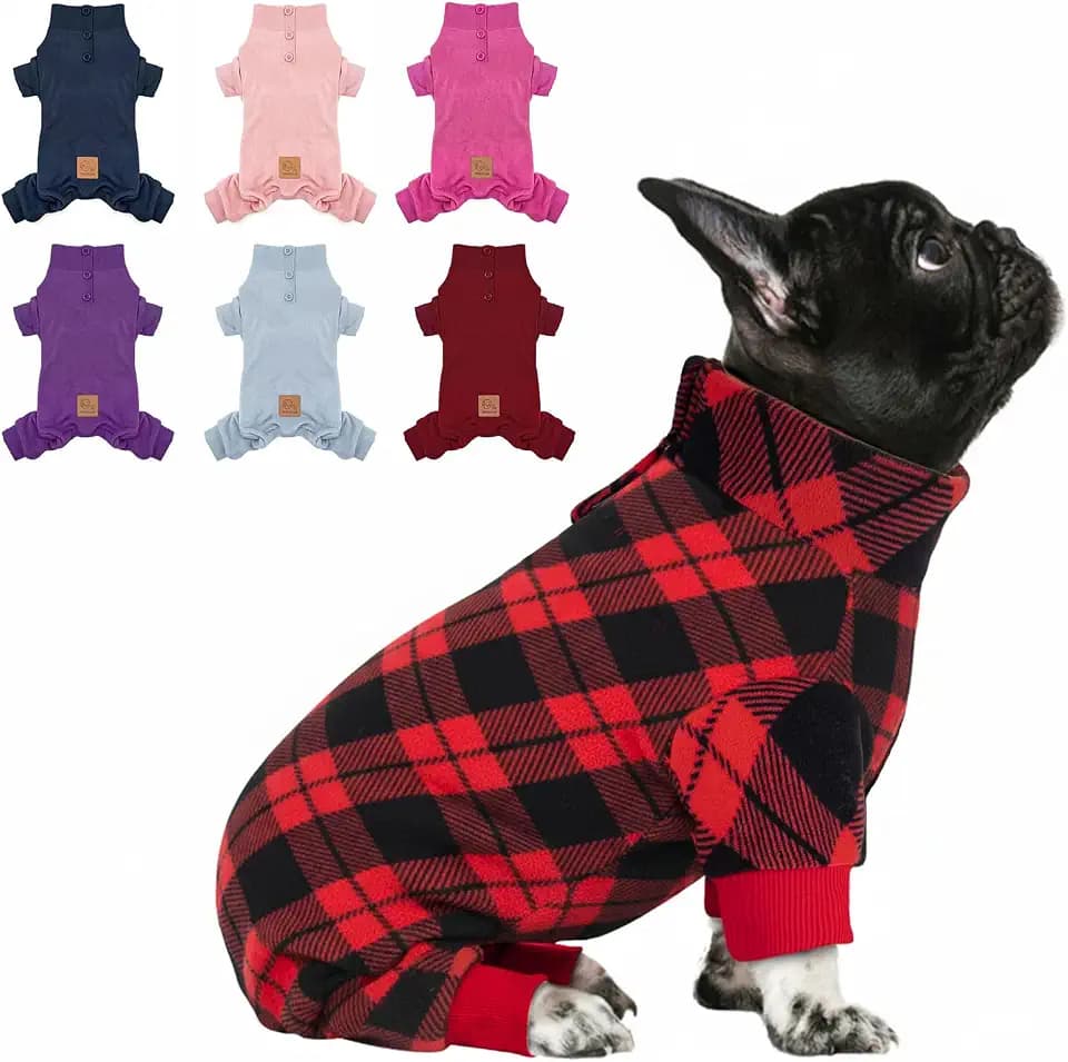 cyeollo Red Buffalo Plaid Dog Pajamas Warm Fleece X-Large Dog Onesie, XL