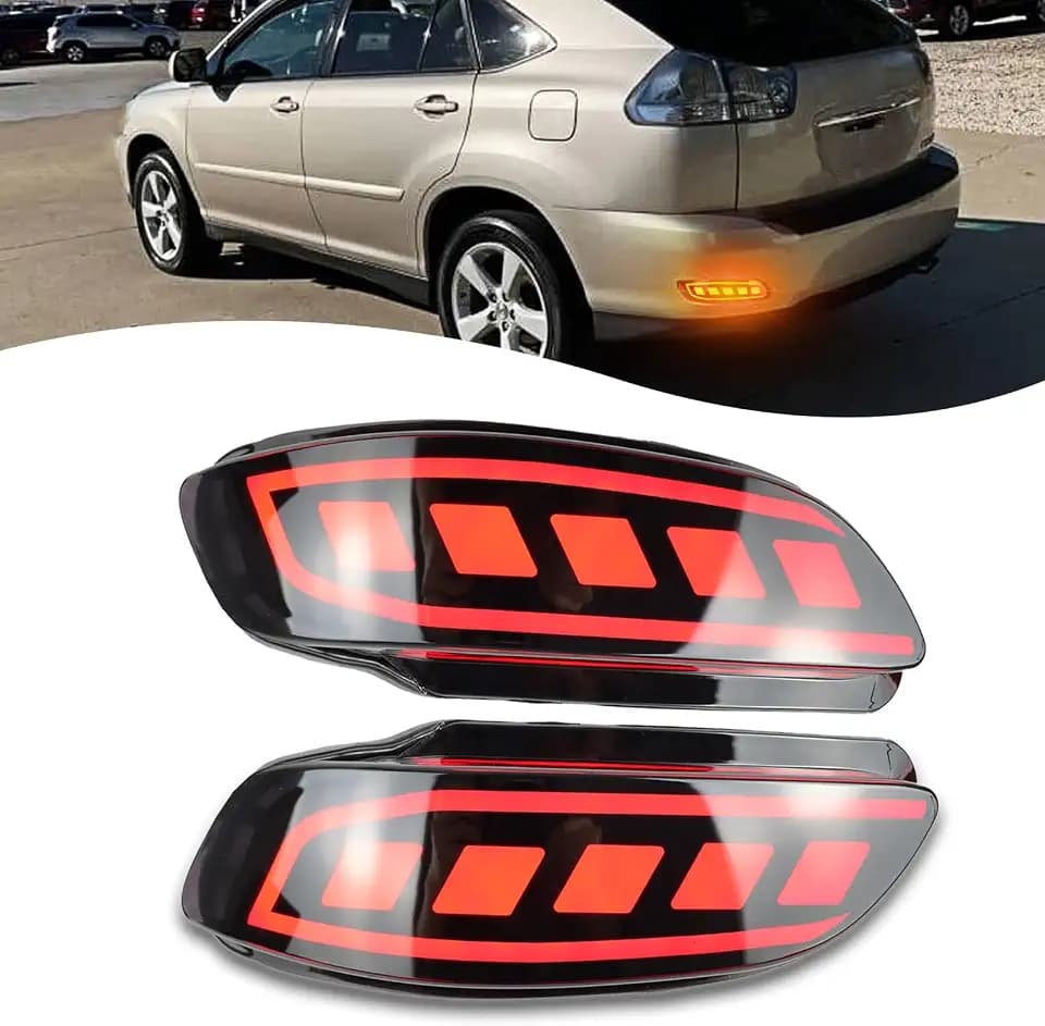 LED Rear Bumper Reflector Lamp Fog Light DRL Sequential Turn Signal Lamp Feature Kit for Lexus RX330 2004-2006 / RX350 2007-2009 / RX400h 2006 2007,Tail Lamp (Smoked)