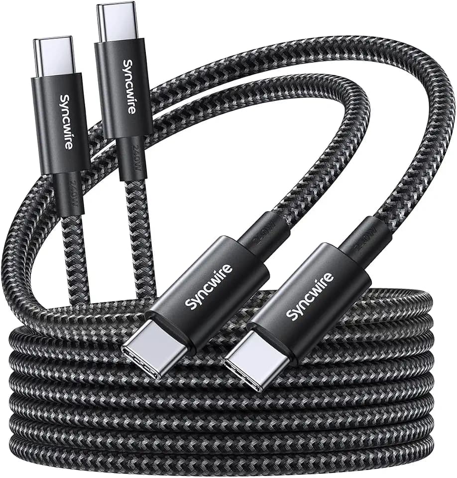 SYNCWIRE USB-C auf USB-C Anschlusskabel [2er Pack], 2M Nylon USB-C Ladekabel, 240W (48V*5A) Typ-C Schnellladekabel für iPhone 15/15 Pro, MacBook Pro, iPad, Samsung Galaxy S23 usw