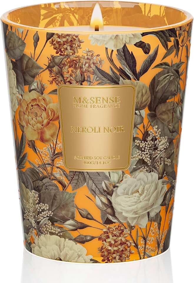 M&SENSE Duftkerze im Glas Neroli Noir 400g aus Sojawachs, 75 Std Brenndauer