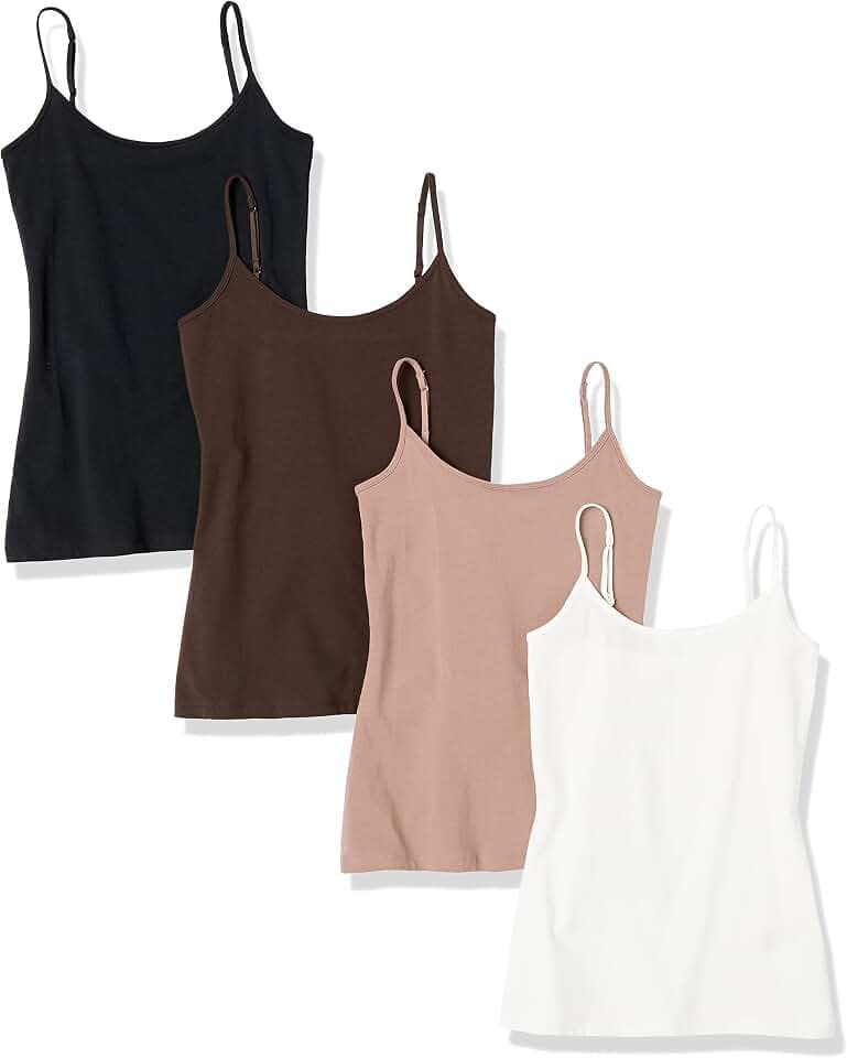 Amazon Essentials Women's Slim-Fit Camisole for Layering and Everyday Wear, Pack of 4