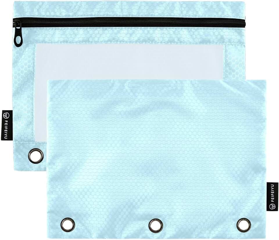 Gredecor Binder Pencil Pouch 3 Ring Light Blue Zipper Pencil Pouches Case 2 Pack Clear Binder Organizer for School Office
