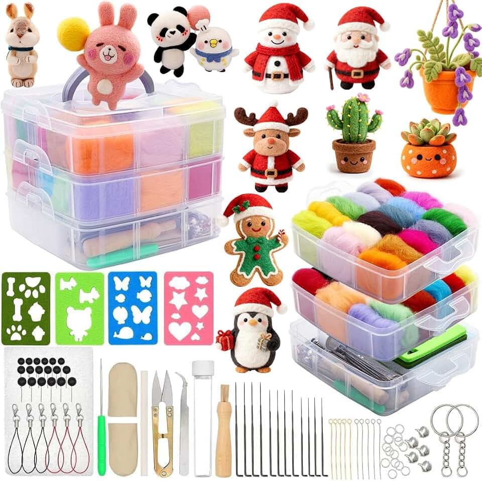 West Bay Needle Felting Kit 109 Pieces Set, Wool Roving 36 Colors with Complete Felt Tools and Storage Box Needle Felting Starter Kit for DIY Craft Animal Home Decoration Birthday Gift