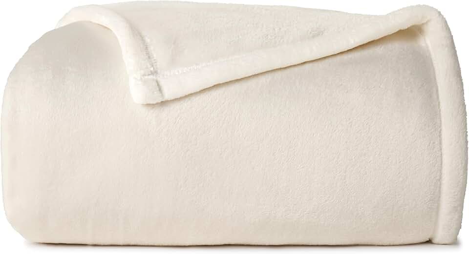 Casual Living Cal King Fleece Blanket, Flannel, 108" x 90", Ivory White