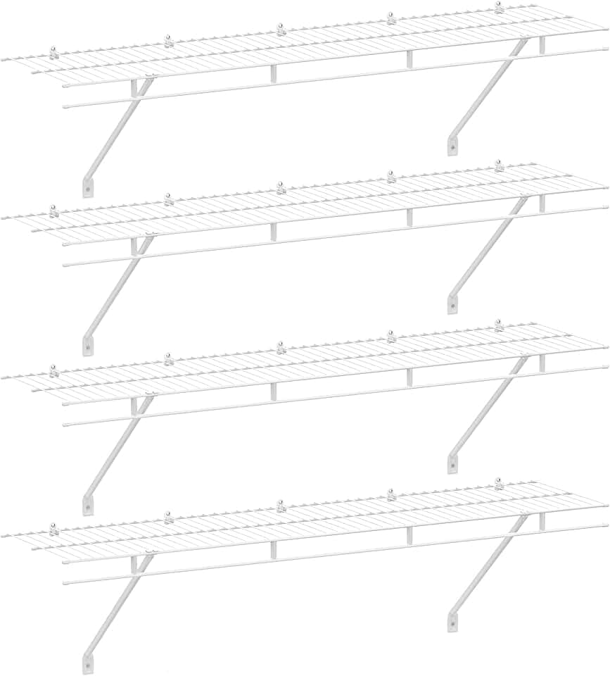 HAUSHOF 4 Pack Closet Shelves Wall Mounted, 4 ft x 12 in Wire Shelf Kit