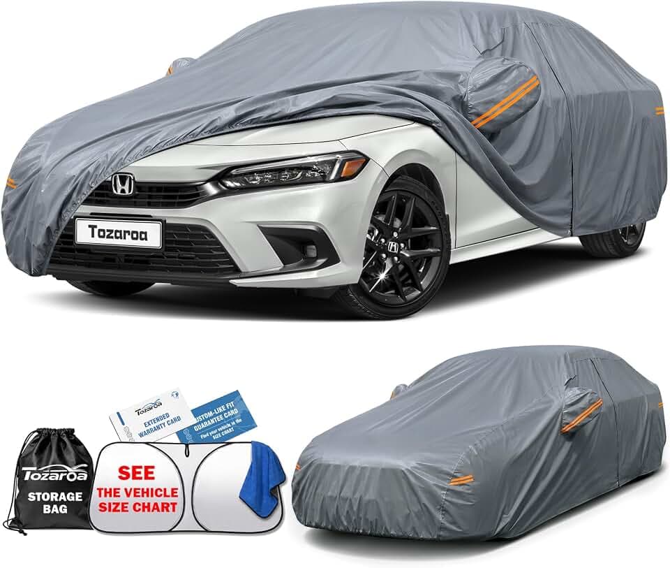 Car Cover Waterproof All-Weather,Outdoor Full Exterior Sedan Covers Custom Fit for Honda Civic,Ford Focus,Chevrolet Cruze,Hyundai Elantra,Kia Forte,Audi A3,Dart,etc,Size A1(See Size Chart)