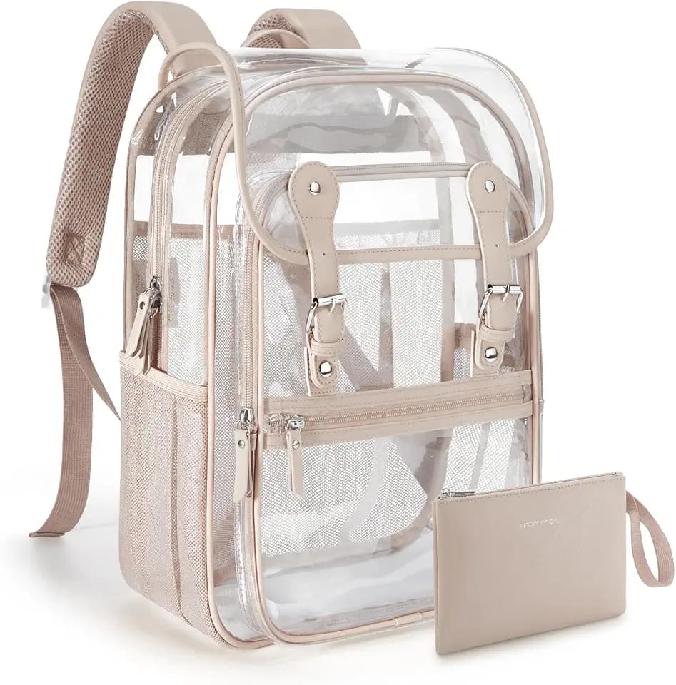 mommore Clear Backpack Set 17 inch Heavy Duty Transparent School Bookbag