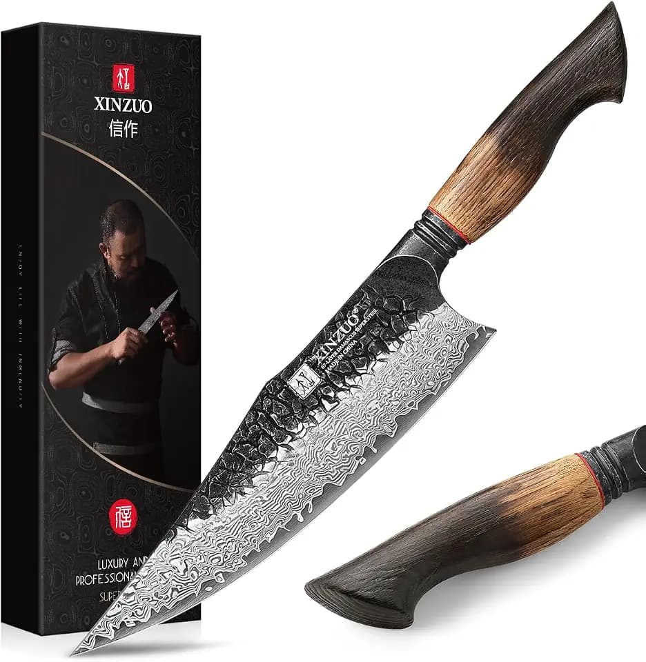 XINZUO 21,9cm Kochmesser Damastmesser Handgeschmiedet 67 Schichten Damaststahl Chefmesser -Profi Scharfe Küchenmesser 10Cr15CoMoV Stahlkern -Ergonomischer Griff aus Weißeiche -Mo Serie