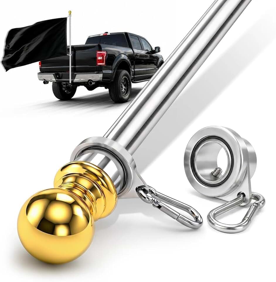 LETSTRY 5FT One-Piece Flag Pole for Outside House with 3X Thicker Wall, Heavy Duty Stainless Steel Flagpole for Truck, RV, Boat with Anti-Wrap Rings, Rustproof Outdoor Flag Pole Fits 1" Bracket