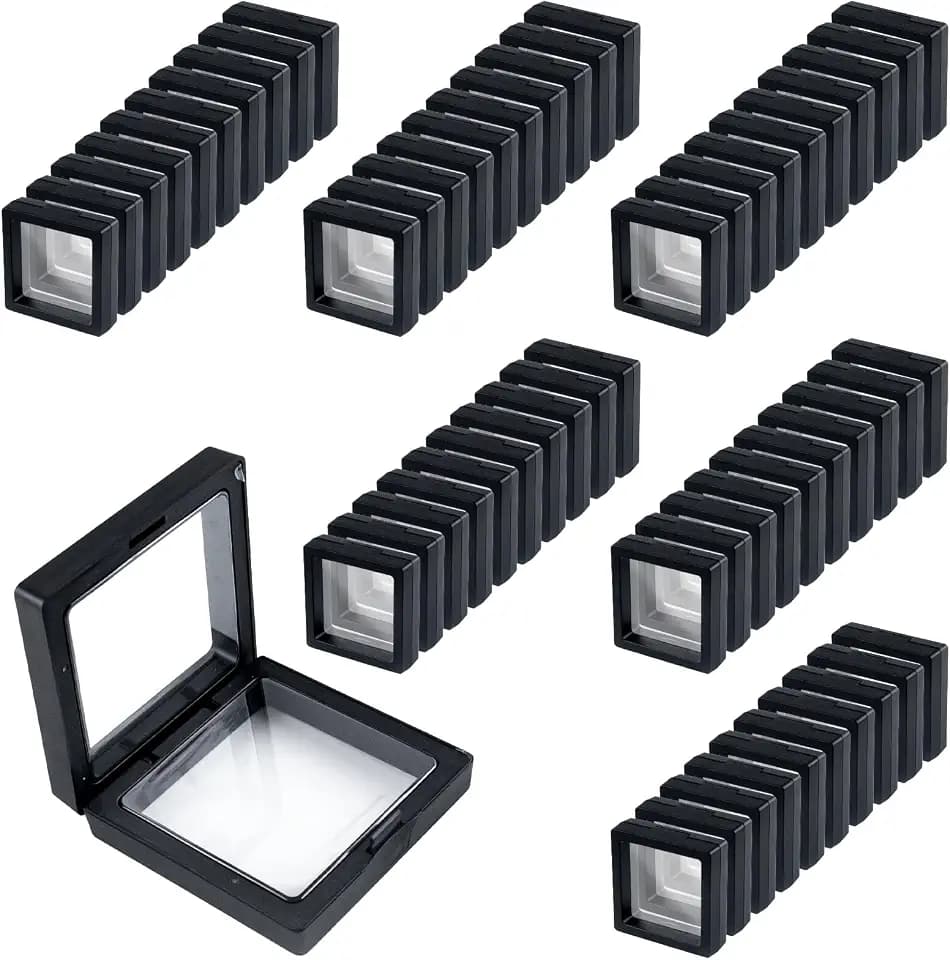 60 Pcs 3D Floating Display Case 2.8 x 2.8 x 0.8 Inch Coin Frame Display Holder Stands for Antique Challenge Coins, Jewelry, Shells, Gems, Minerals, Rocks, Specimen, Pins(Black)