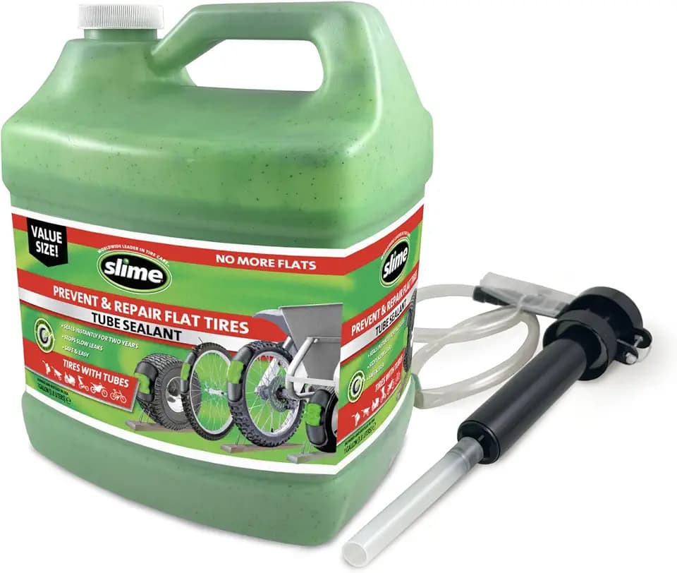 Slime 10204 Bike Tube Puncture Repair Sealant with Pump, Prevent and Repair, Suitable for All Bicycles, 1 Gallon Bottle