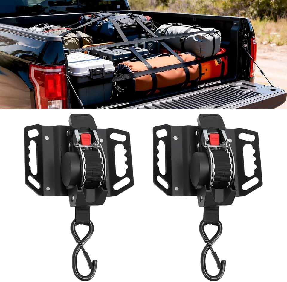 UNONLUX Fit for 2015-2026 F150 Retractable Ratchet Straps, Upgraded MBS1500LBS 360° Rotation One-Handed Operation Tie Down Straps Fit for Ford F150 Accessories & F250 F350 F450 F550