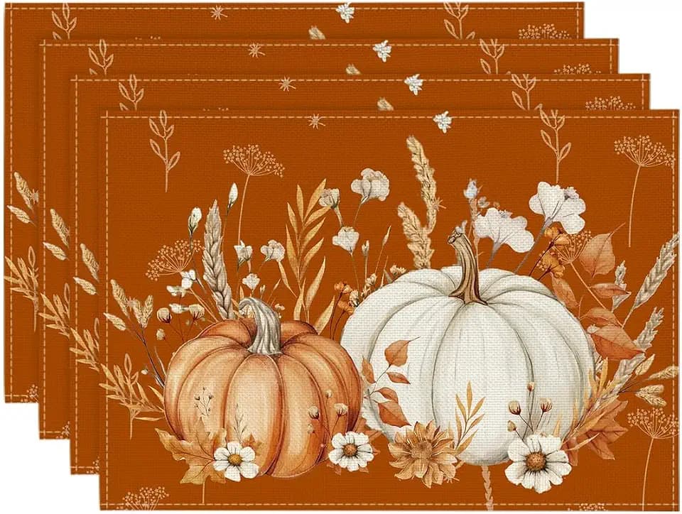 Artoid Mode Pumpkins Wheat Fall Placemats Set of 4-12 x 18 Inch