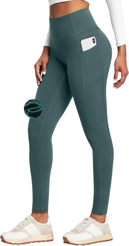 Heathyoga Fleece Lined Leggings with Pockets for Women Thermal Yoga Pants