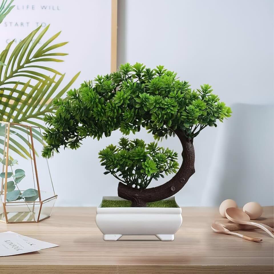 Künstlicher Bonsai Baum, 25x22 cm Bonsai Baum Künstlich, Kunstpflanze, Fake Plant Deko, Plastik Pflanze Kunstbaum, Artificial Plants, Plastikpflanzen für Wohnzimmer, Büro, Zimmer Deko