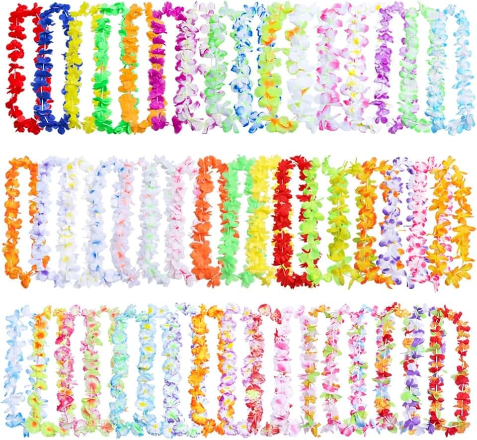 50 Stück hawaiianische Leis-Party-Dekorationen, 50 Stile hawaiianische Leis Bulk Hawaii-Blumen-Halskette für tropische Hawaii-Party-Themen-Strandparty-Zubehör, hawaiianische Nachtbar, Luau, Aloha