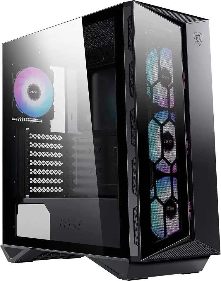 MSI MPG GUNGNIR 110R Mid-Tower PC-Gehäuse - Gehärtetes Glas, unterstützt ATX, M-ATX & Mini-ITX, 4X 120mm ARGB Lüfter mit Hub Controller, magnetischer Staubfilter, USB 3.2 Gen 2x2 Typ-C, Gen 1 Typ-A