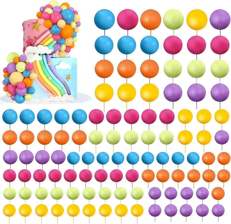 Tortendeko Kugeln Cake Topper, 108 Stück Kuchen Dekoration Kugel, DIY Mini Ballon Cupcake Einsatz Tortendeko Kugel für Hochzeit Geburtstag Torte Dekorieren(6 Farben)