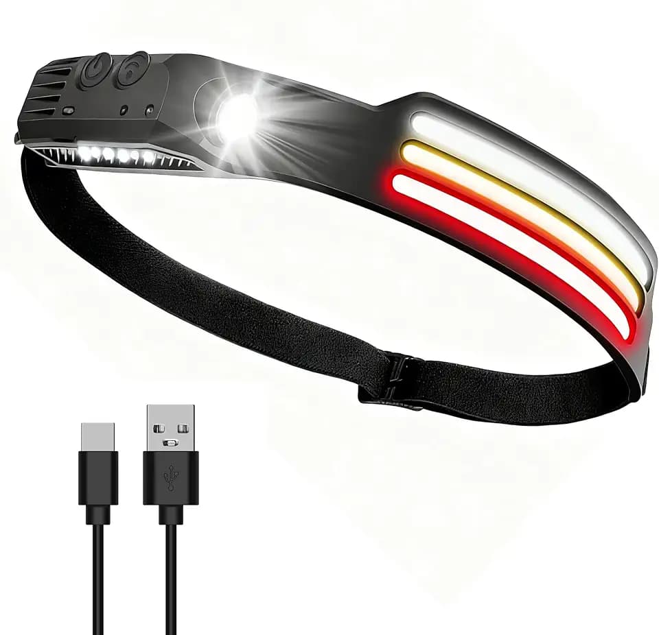 Stirnlampe LED Wiederaufladbar 3000 Lumen mit Bewegungsmelder, IPX5 wasserdicht, 230° Breitstrahl - Leichte Led Kopflampe für Camping, Wandern, Angeln, Joggen, Radfahren (Energieeffizienzklasse A+++)