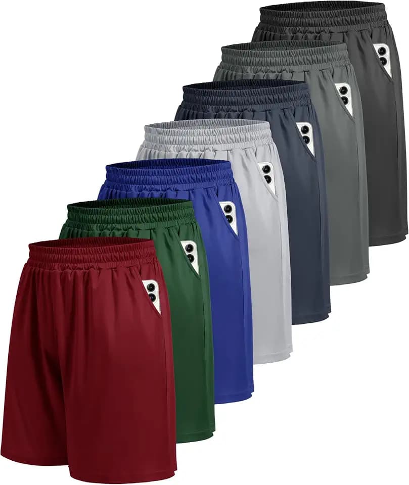 5 Pack Athletic Gym Mens Shorts - Workout Black Quick Dry Basketball Shorts
