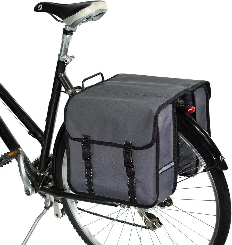 Classic Fahrradtasche für Gepäckträger - Doppeltasche 26L (2x13L), Wasserabweisend, mit Reflektoren (Grau)