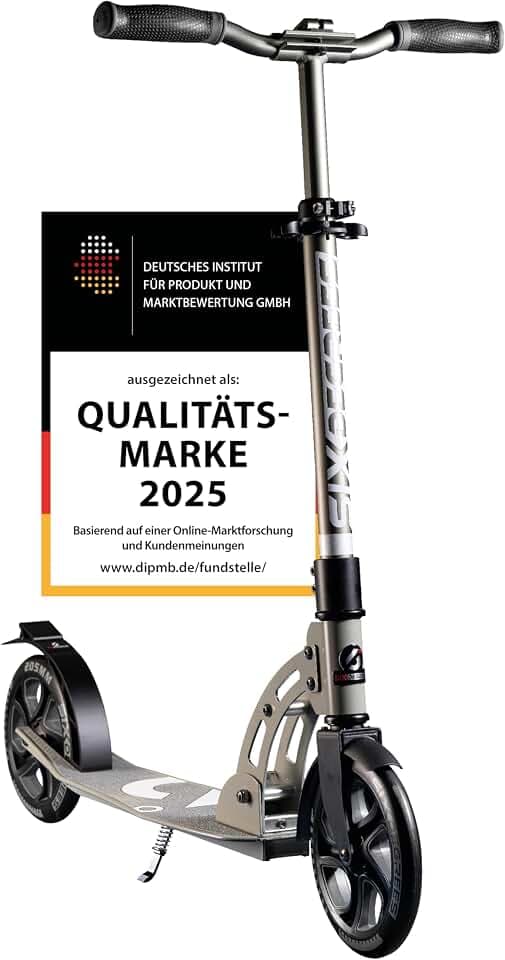Six Degrees Aluminium Scooter mit Klappmechanismus, Ständer, 205 mm TESTSIEGER, ABEC 7, höhenverstellbar, GS-geprüft