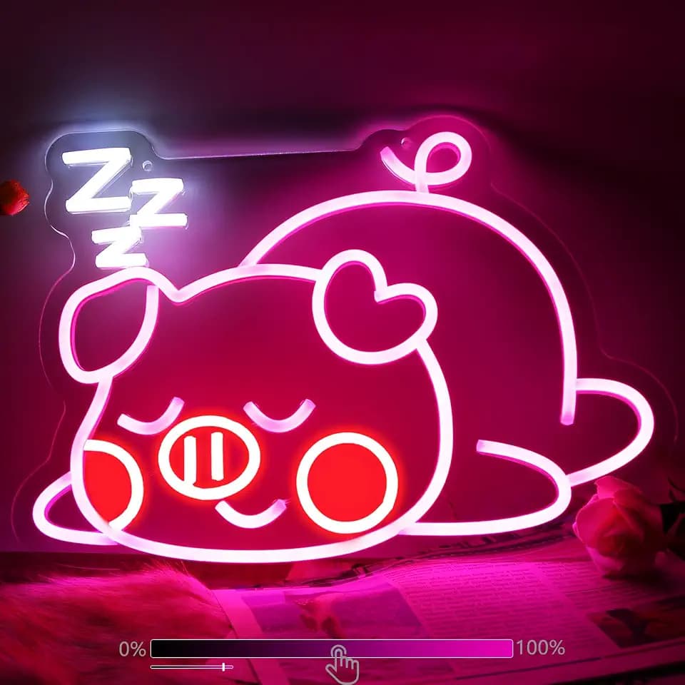 Sleep Pink Cute Pig Neon Sign For Wall Decor Studio Bedroom Led Lights, Pink Gifts Decor Neon Signs Aesthetic Operated Light For Door Decorations, Drawing Room Accessories Neon Sign