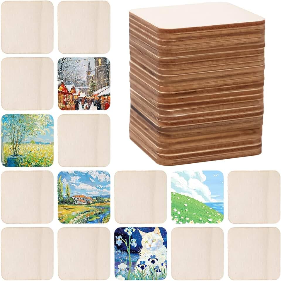 150 Quadratische Holzplatten, 5 x 5 cm, zum Bemalen, Gravieren
