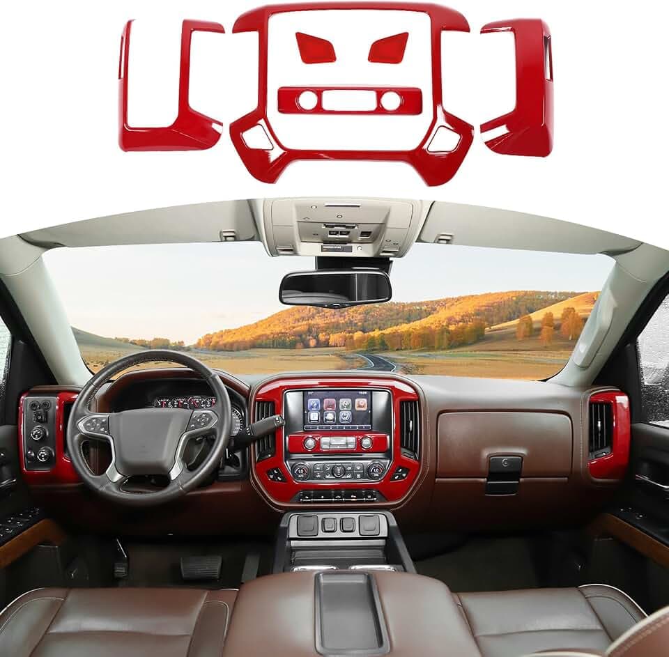 RT-TCZ for Silverado Red Dash Panel Trim Cover for GMC Sierra Chevy Silverado 2014-2017 ABS Interior Accessories 4pcs